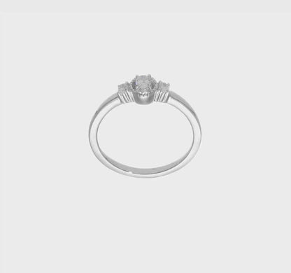 0.25ct. CZ Solid Real 14k White Polish Beaded Edges 3 stone Oval Complete Dia Ring-RM7788E-025-WAA