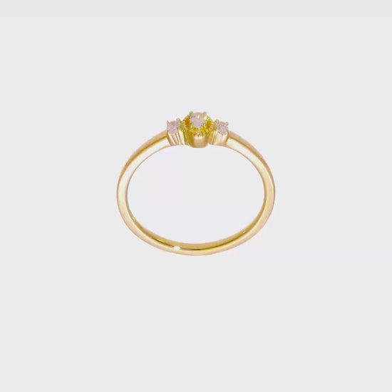 0.12ct. CZ Solid Real 14k Polish Beaded Edges 3 stone Oval Complete Dia Ring-rm7788e-012-yaa