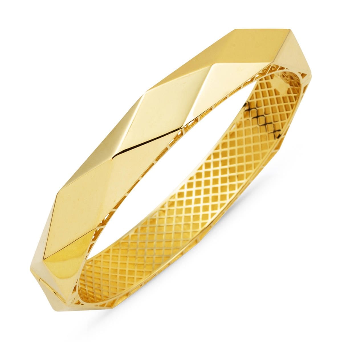 14K Gold Prism Hinged Cuff Bangle