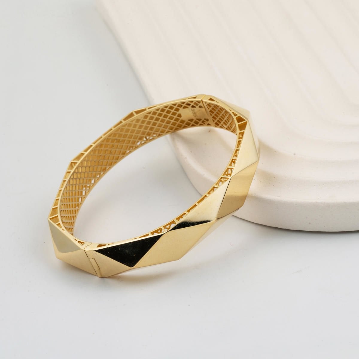 14K Gold Prism Hinged Cuff Bangle