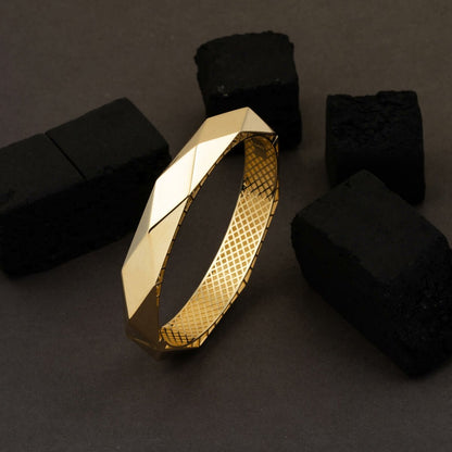 14K Gold Prism Hinged Cuff Bangle