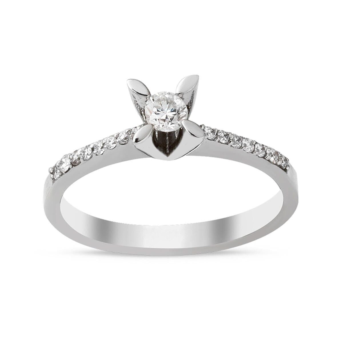 14K White Gold 0.25 Ct Side Cubic Zirconia Almond Prong Diamond Solitaire Ring