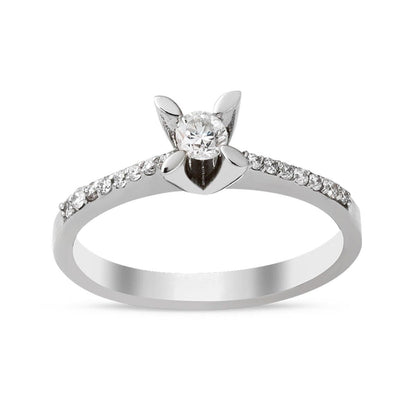 14K White Gold 0.25 Ct Side Cubic Zirconia Almond Prong Diamond Solitaire Ring