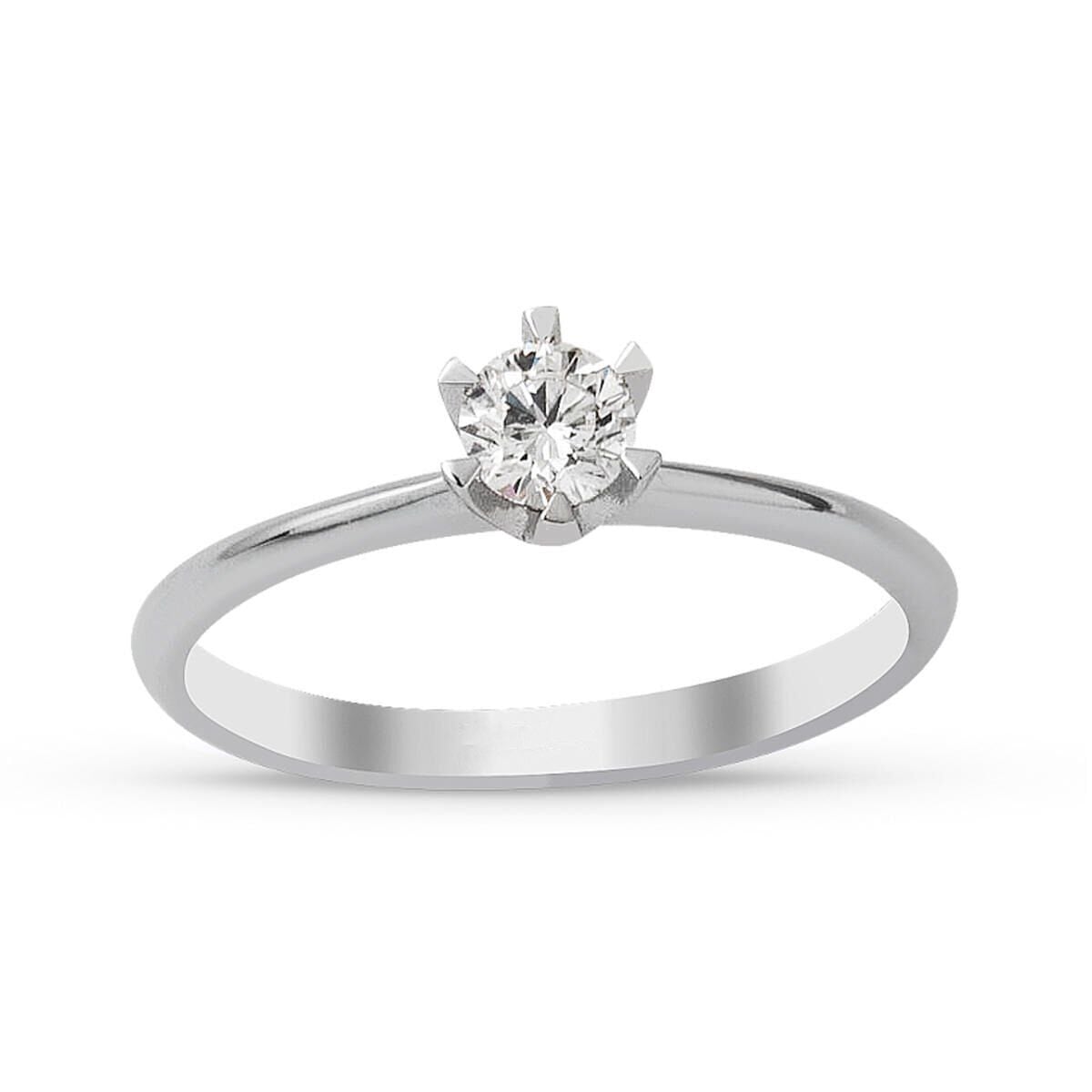 14K White Gold 0.25 Ct Six Prong Diamond Solitaire Ring