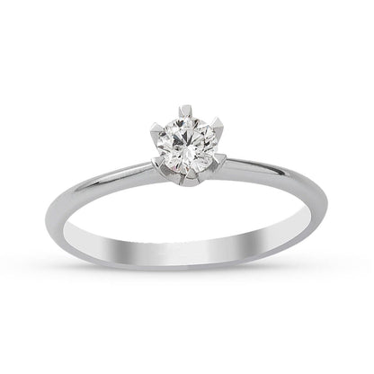 14K White Gold 0.25 Ct Six Prong Diamond Solitaire Ring