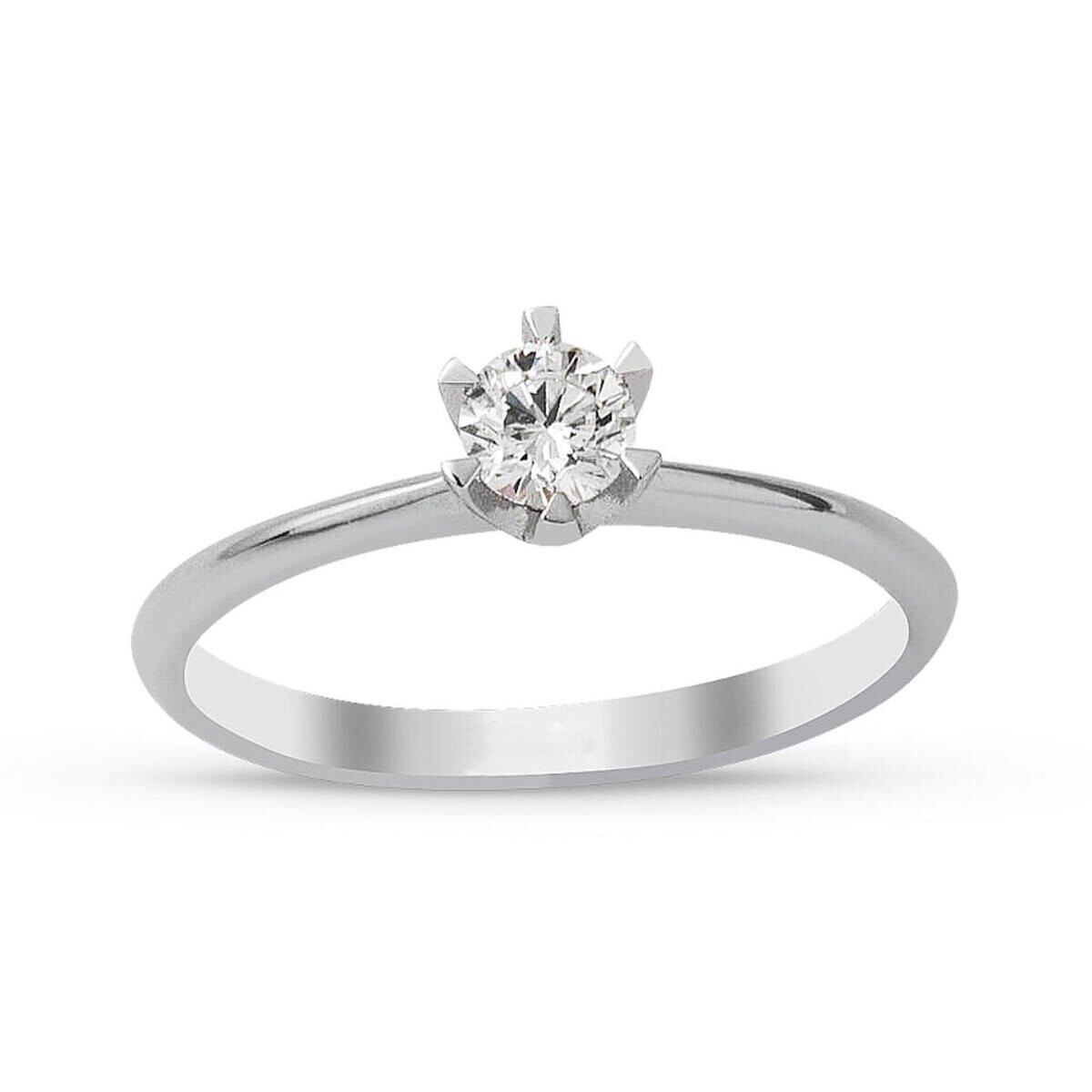 14K White Gold 0.18 Ct Six Prong Solitaire Diamond Ring