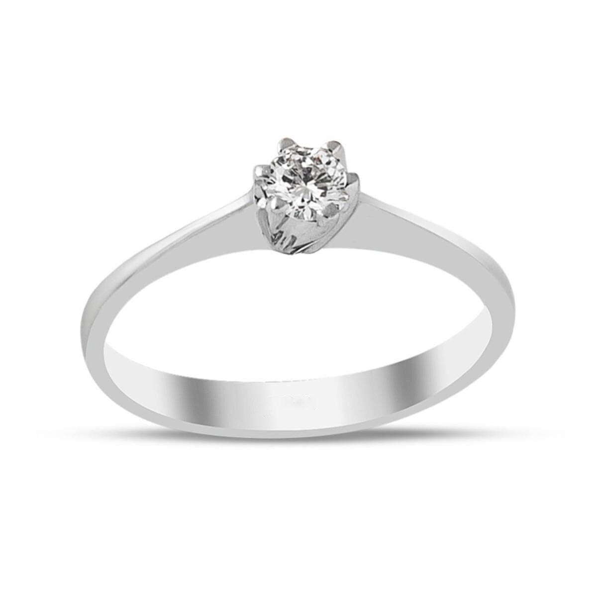 14K White Gold 0.15 Ct Six Prong Solitaire Diamond Ring
