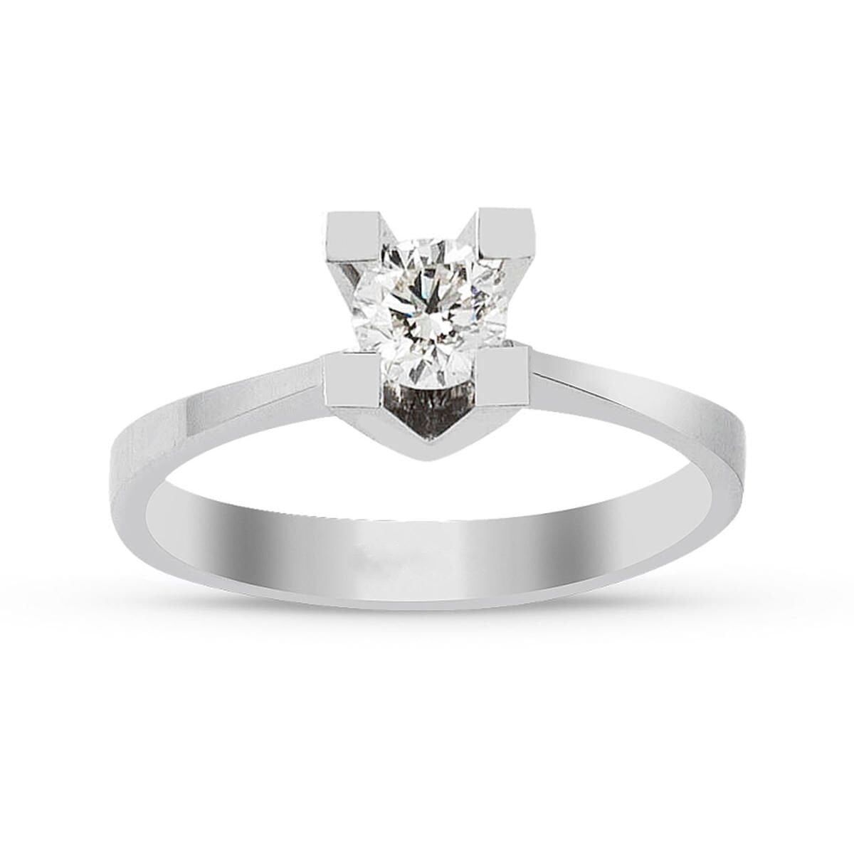 14K White Gold F Tone 0.32 Ct Diamond Single Stone Ring
