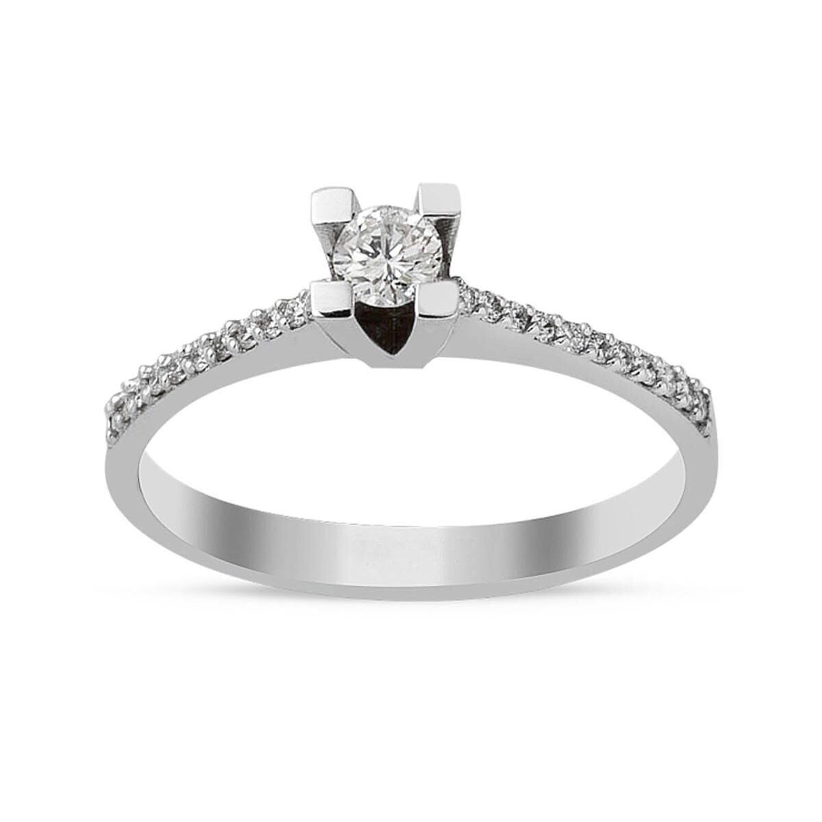 14K White Gold 0.25 Ct Classic Solitaire Side Cubic Zirconia Diamond Ring