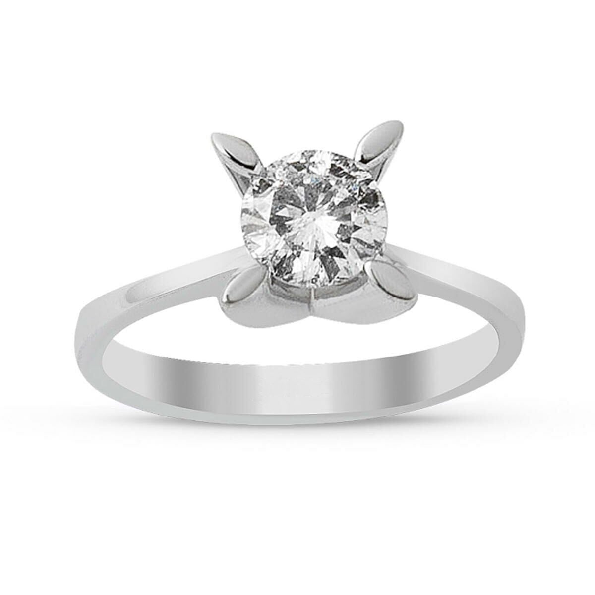 14K White Gold 0.39 Ct G Tone Almond Prong Solitaire Diamond Ring