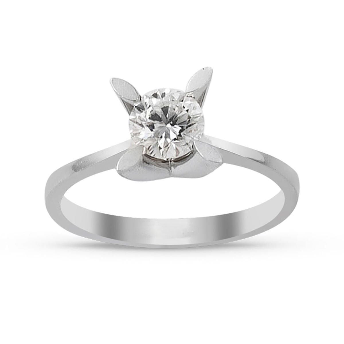 14K White Gold 0.21 Ct Almond Prong Solitaire Diamond Ring