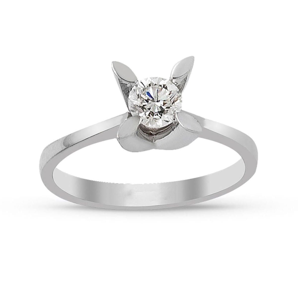 14K White Gold F Tone 0.14 Ct Diamond Solitaire Ring