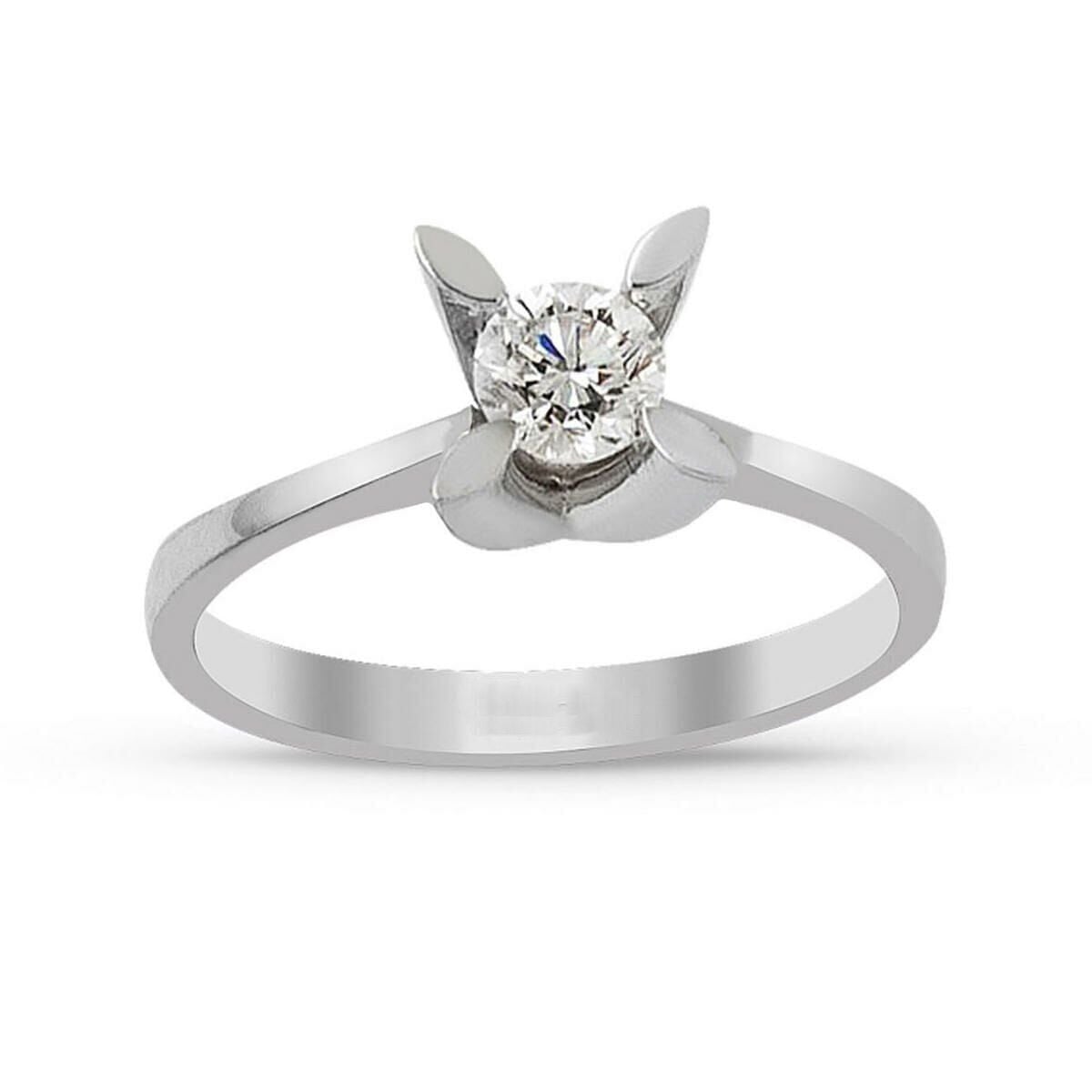 14K White Gold 0.12 Ct Almond Prong Solitaire Diamond Ring