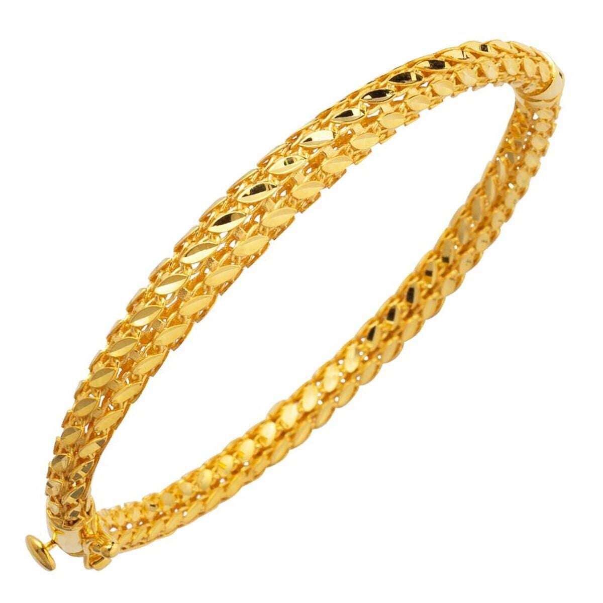22K Yellow Gold Sequin Hinged Cuff Bangle
