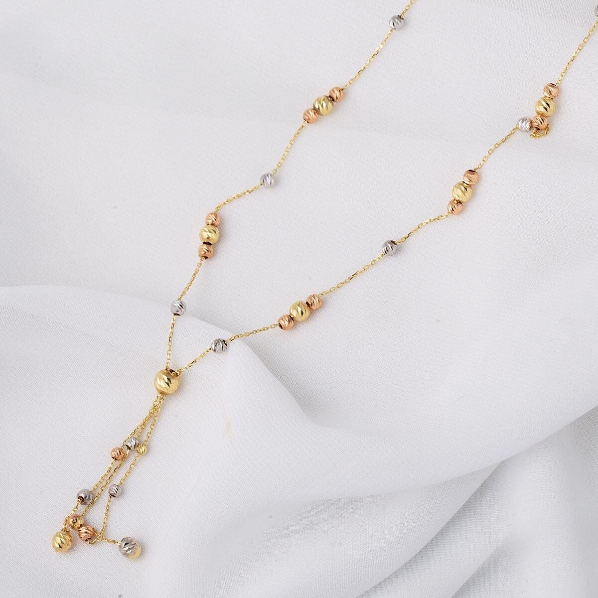 14K Yellow Gold Tassel Gold Bead Set