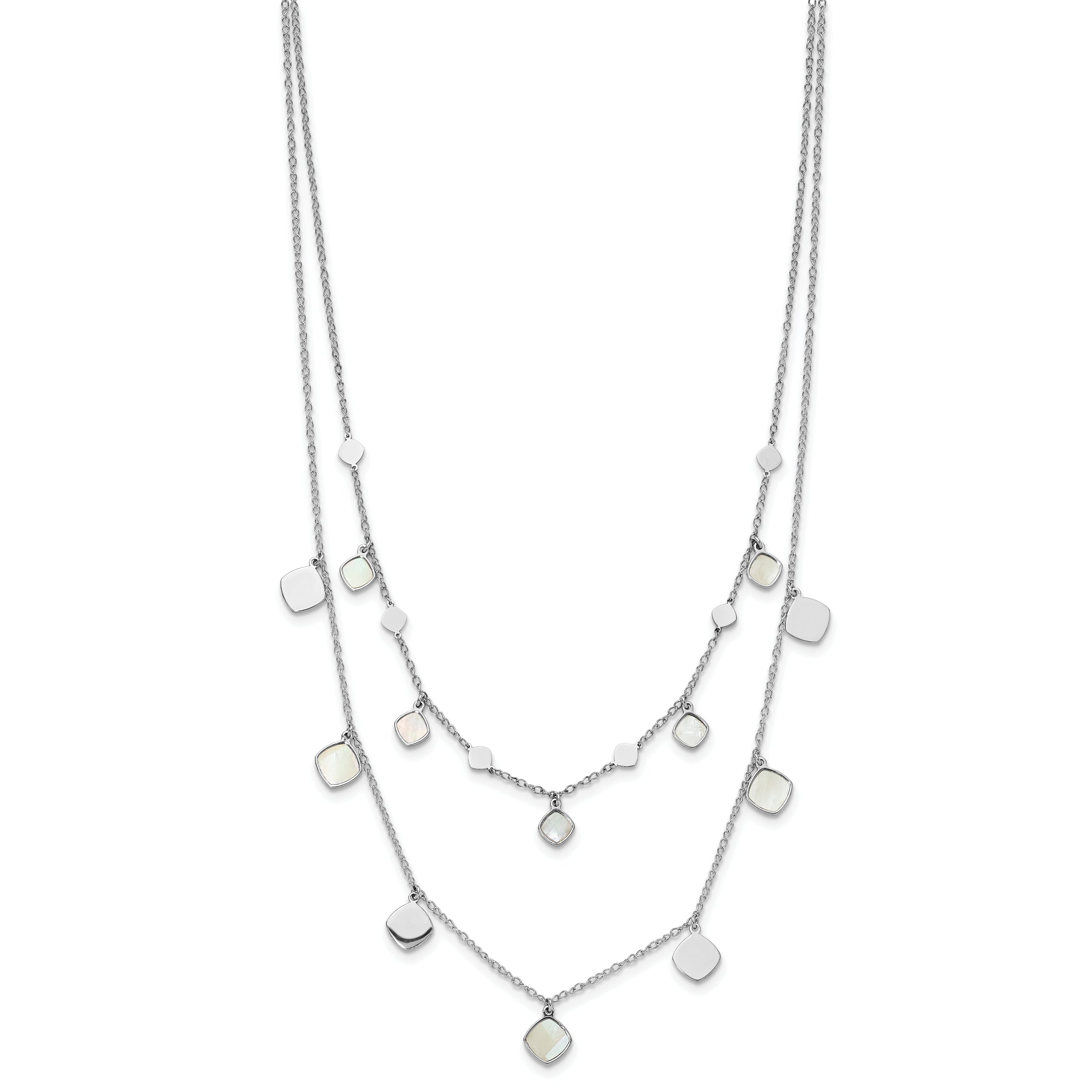 Sterling Silver Rh Plated Mop 2 Strand W/ 1.5In Ext. Choker