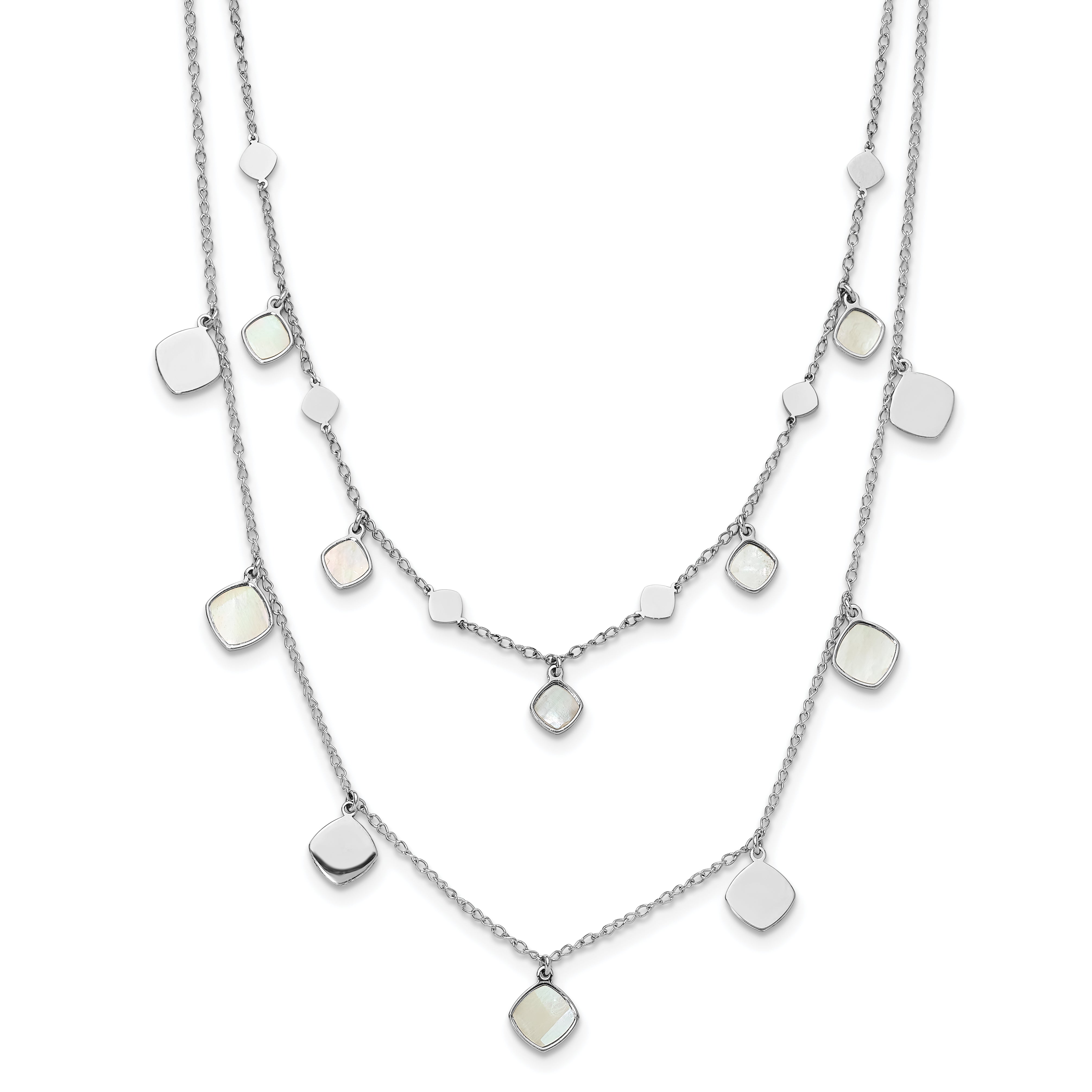Sterling Silver Rh Plated Mop 2 Strand W/ 1.5In Ext. Choker
