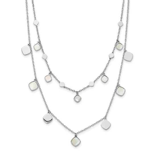Sterling Silver Rh Plated Mop 2 Strand W/ 1.5In Ext. Choker