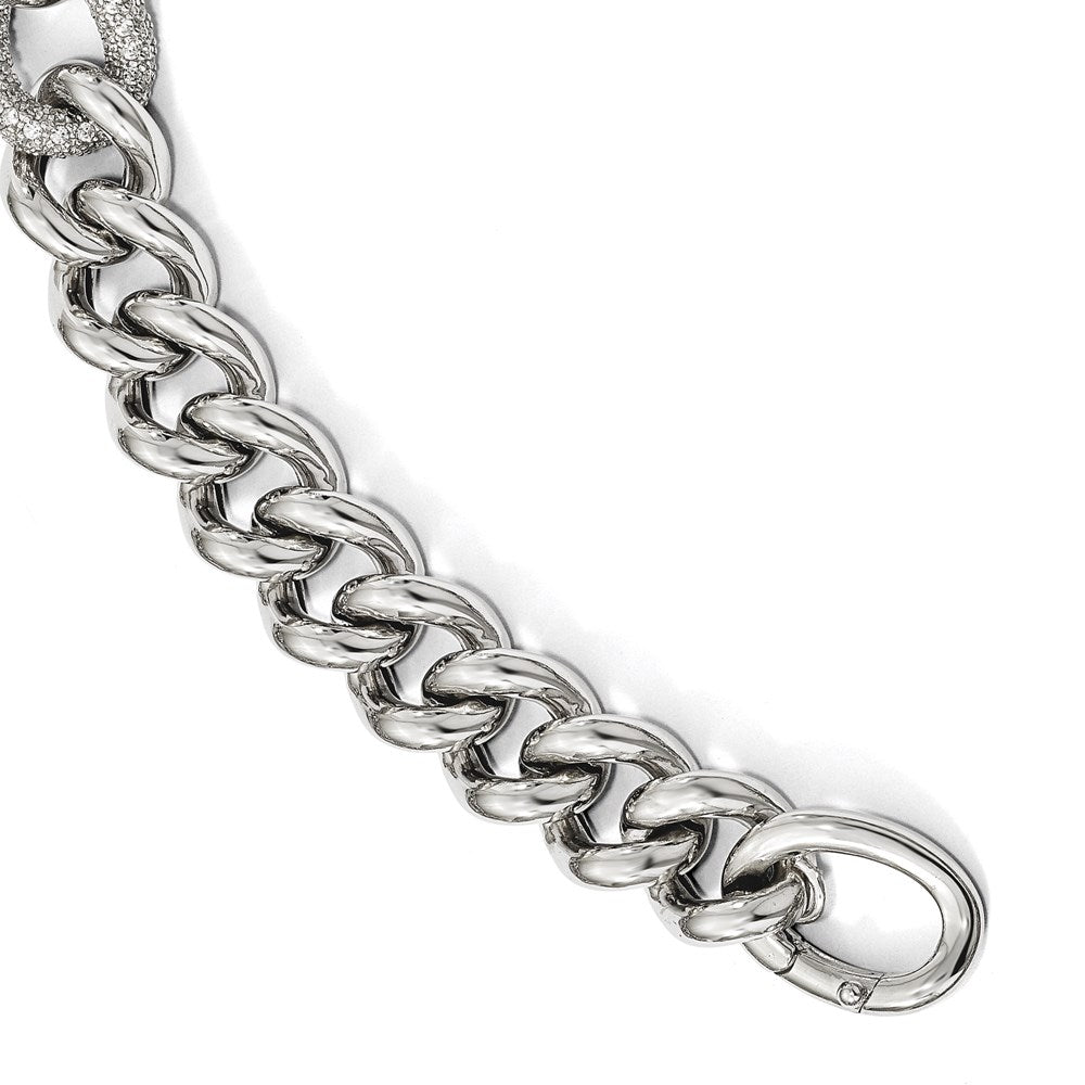 7 Inch Sterling Silver Cz Polished Woven Bracelet