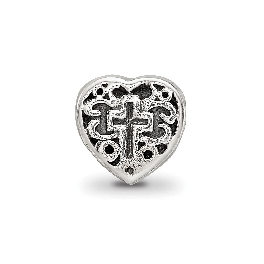 Sterling Silver Reflections Kids Heart W/Cross And Scroll Bead