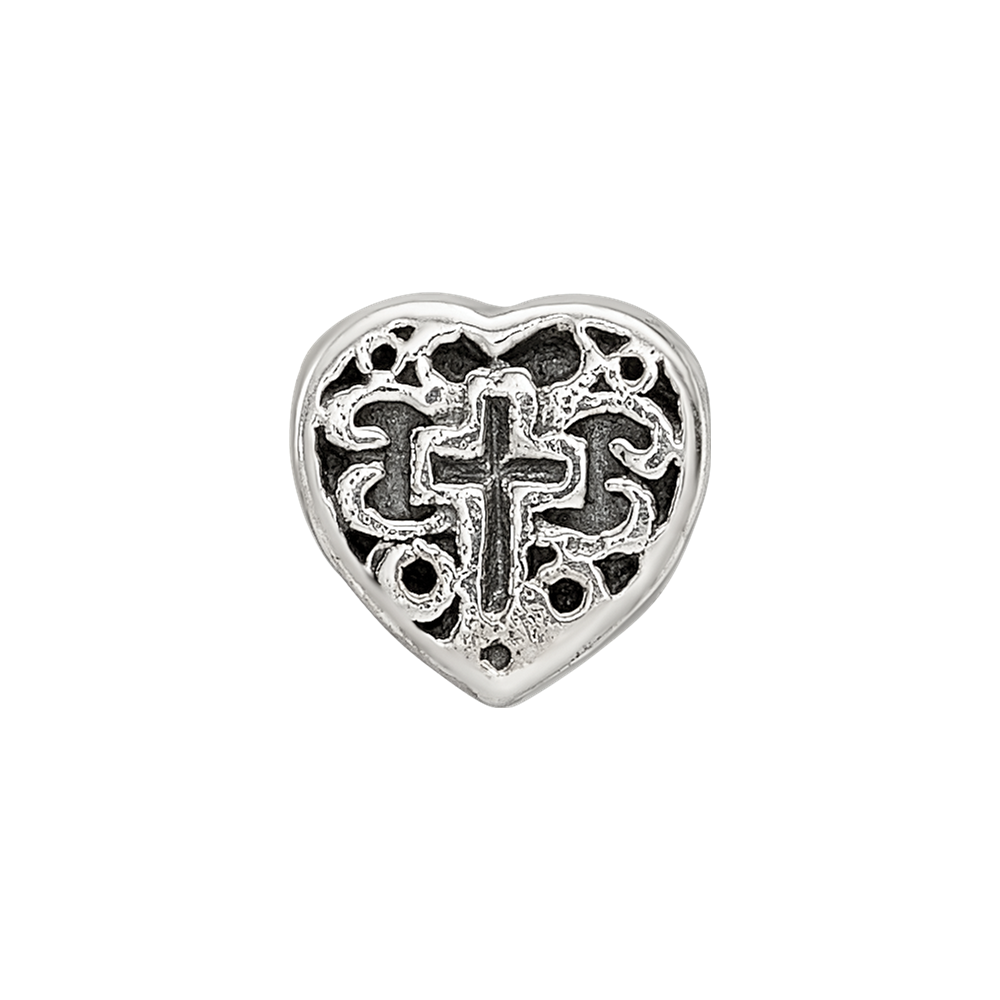 Sterling Silver Reflections Kids Heart W/Cross And Scroll Bead