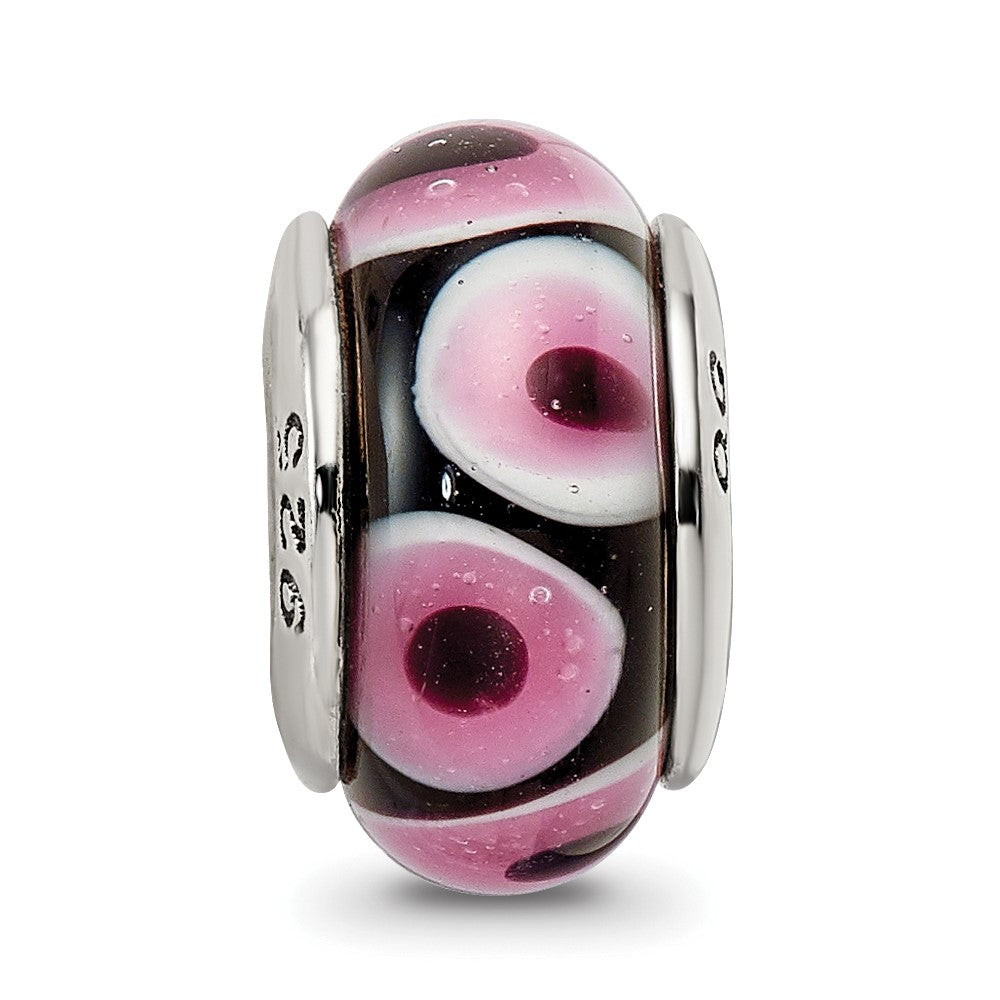 Sterling Silver Reflections Black/Pink Hand-Blown Glass Bead