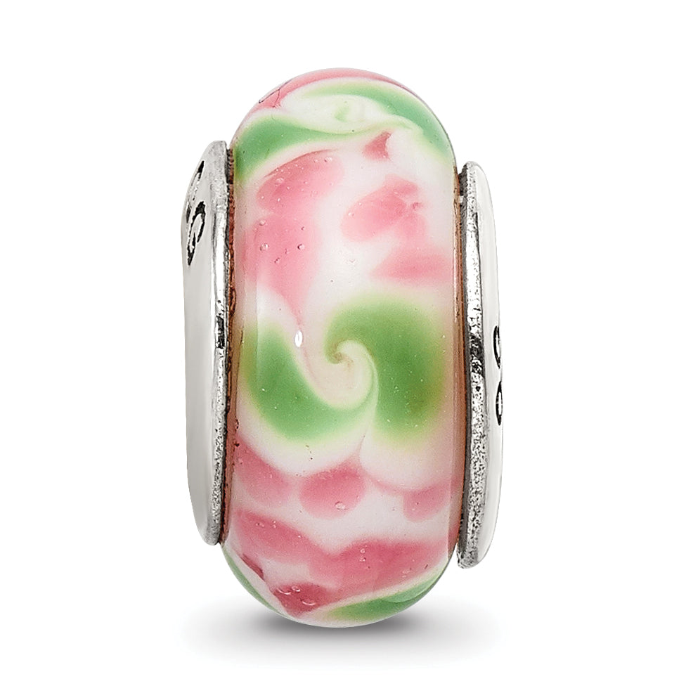 Sterling Silver Reflections Pink/Green Hand-Blown Glass Bead