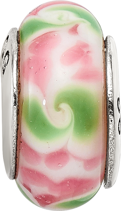 Sterling Silver Reflections Pink/Green Hand-Blown Glass Bead