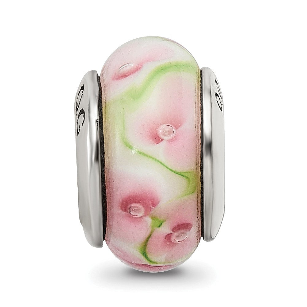 Sterling Silver Reflections Pink/Green Hand-Blown Glass Bead