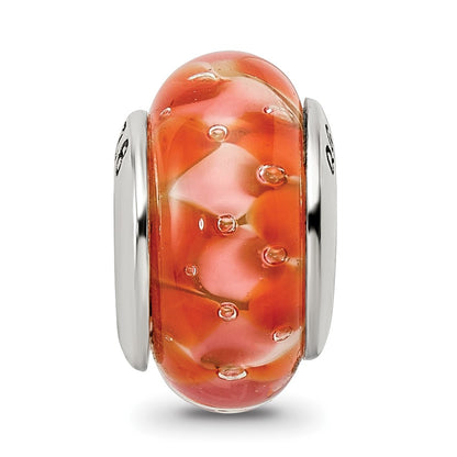 Sterling Silver Reflections Orange Hand-Blown Glass Bead