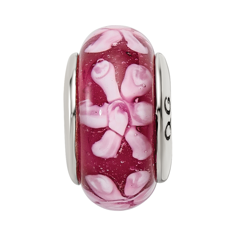 Sterling Silver Reflections Purple Floral Hand-Blown Glass Bead