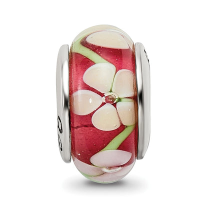 Sterling Silver Reflections Red Floral Hand-Blown Glass Bead