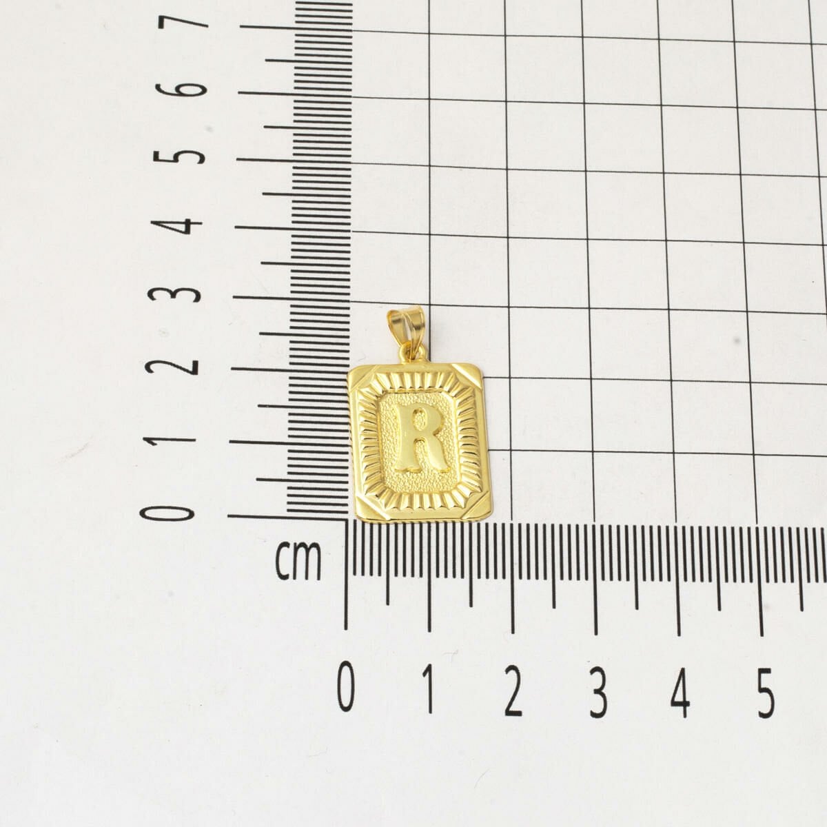 14K Yellow Gold R Initial Square Plate Necklace