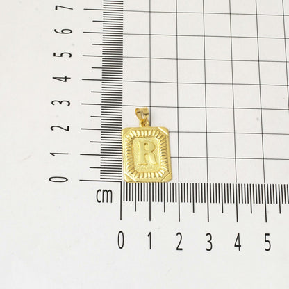 14K Yellow Gold R Initial Square Plate Necklace