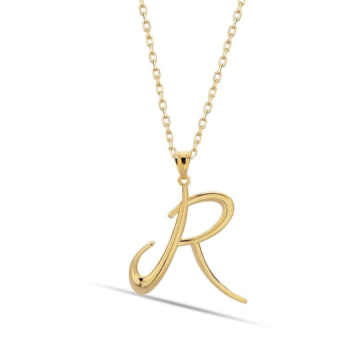 14K Yellow Gold R Initial Necklace
