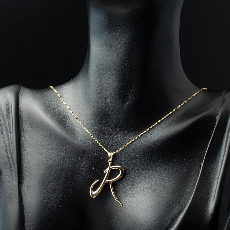 14K Yellow Gold R Initial Necklace
