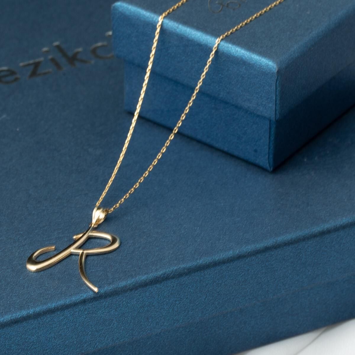 14K Yellow Gold R Initial Necklace
