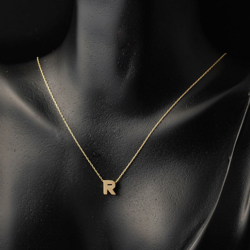 14K Yellow Gold R Initial Minimalist Necklace