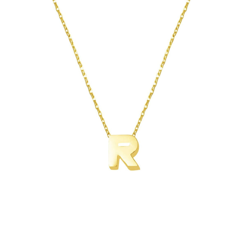 14K Yellow Gold R Initial Minimalist Necklace