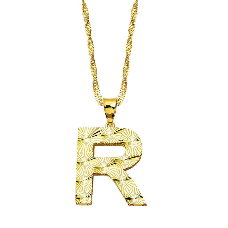 14K Yellow Gold 3 Dimensional Initial R Necklace