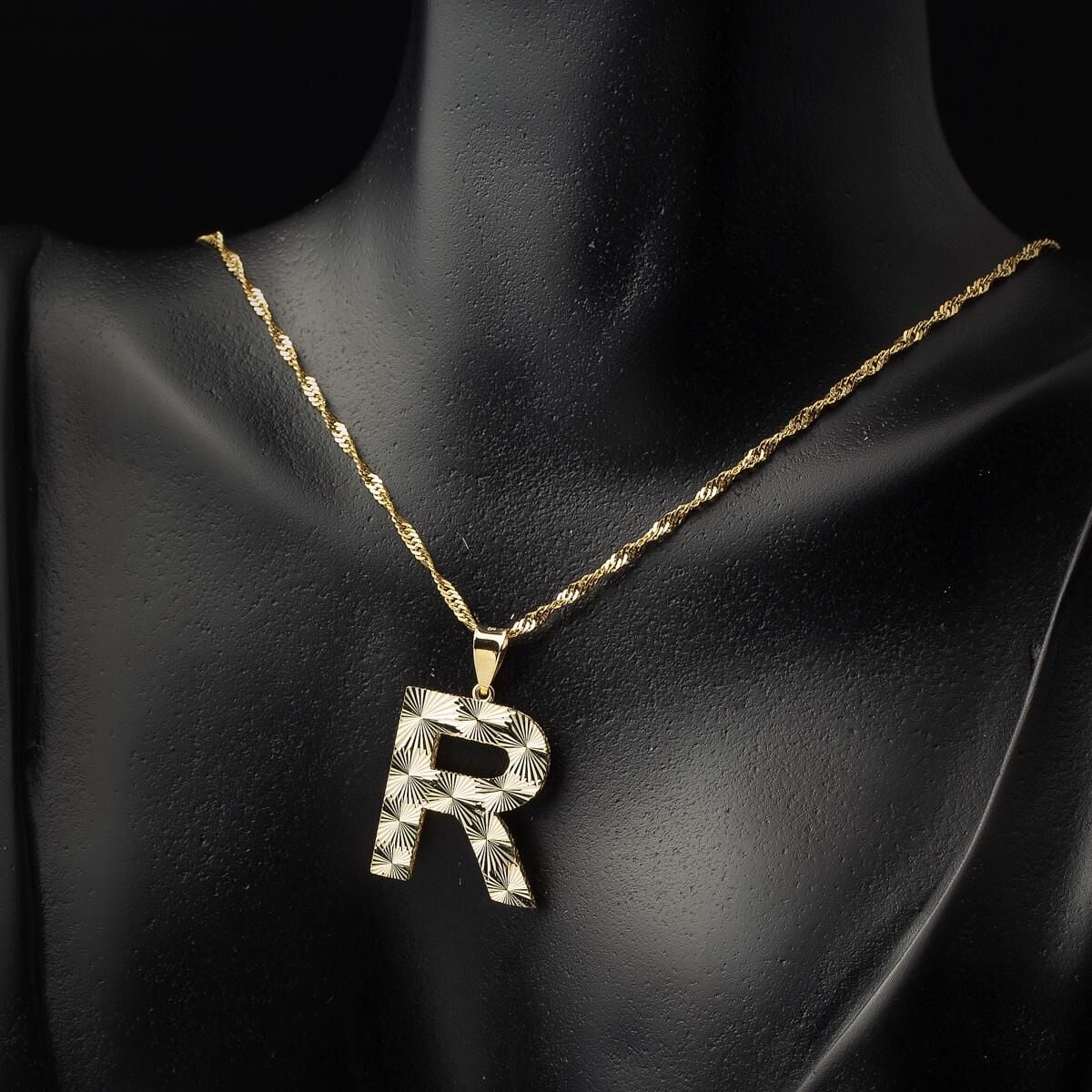 14K Yellow Gold 3 Dimensional Initial R Necklace