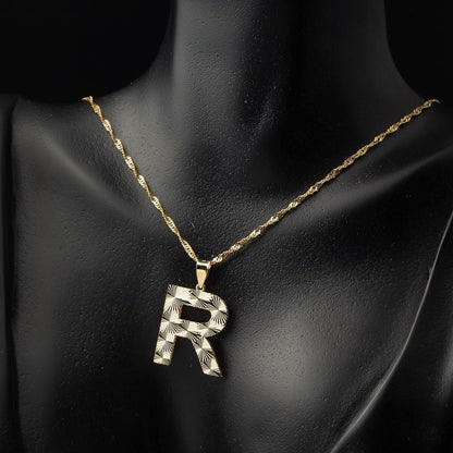 14K Yellow Gold 3 Dimensional Initial R Necklace