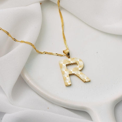 14K Yellow Gold 3 Dimensional Initial R Necklace
