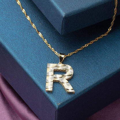 14K Yellow Gold 3 Dimensional Initial R Necklace