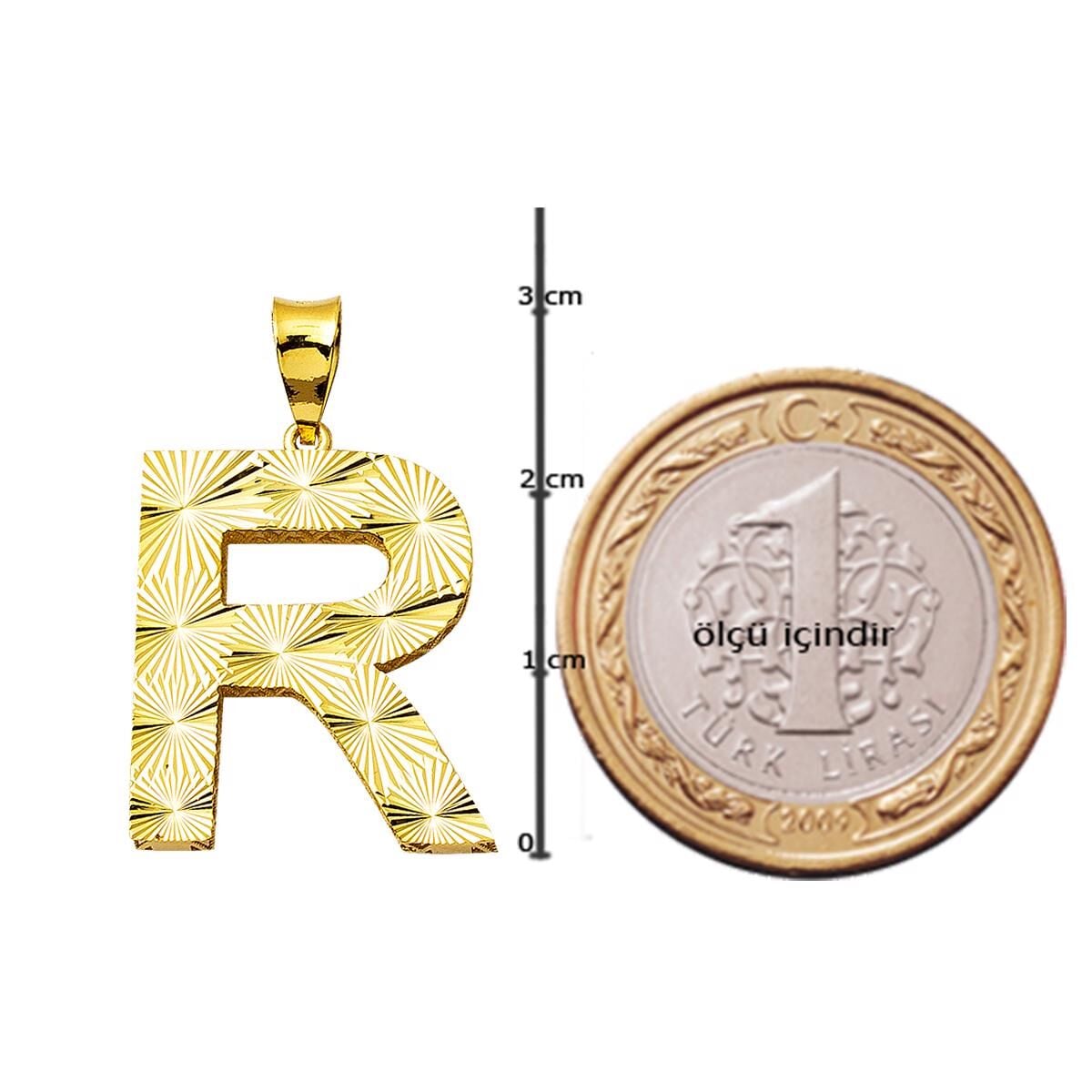 14K Yellow Gold 3 Dimensional Initial R Necklace