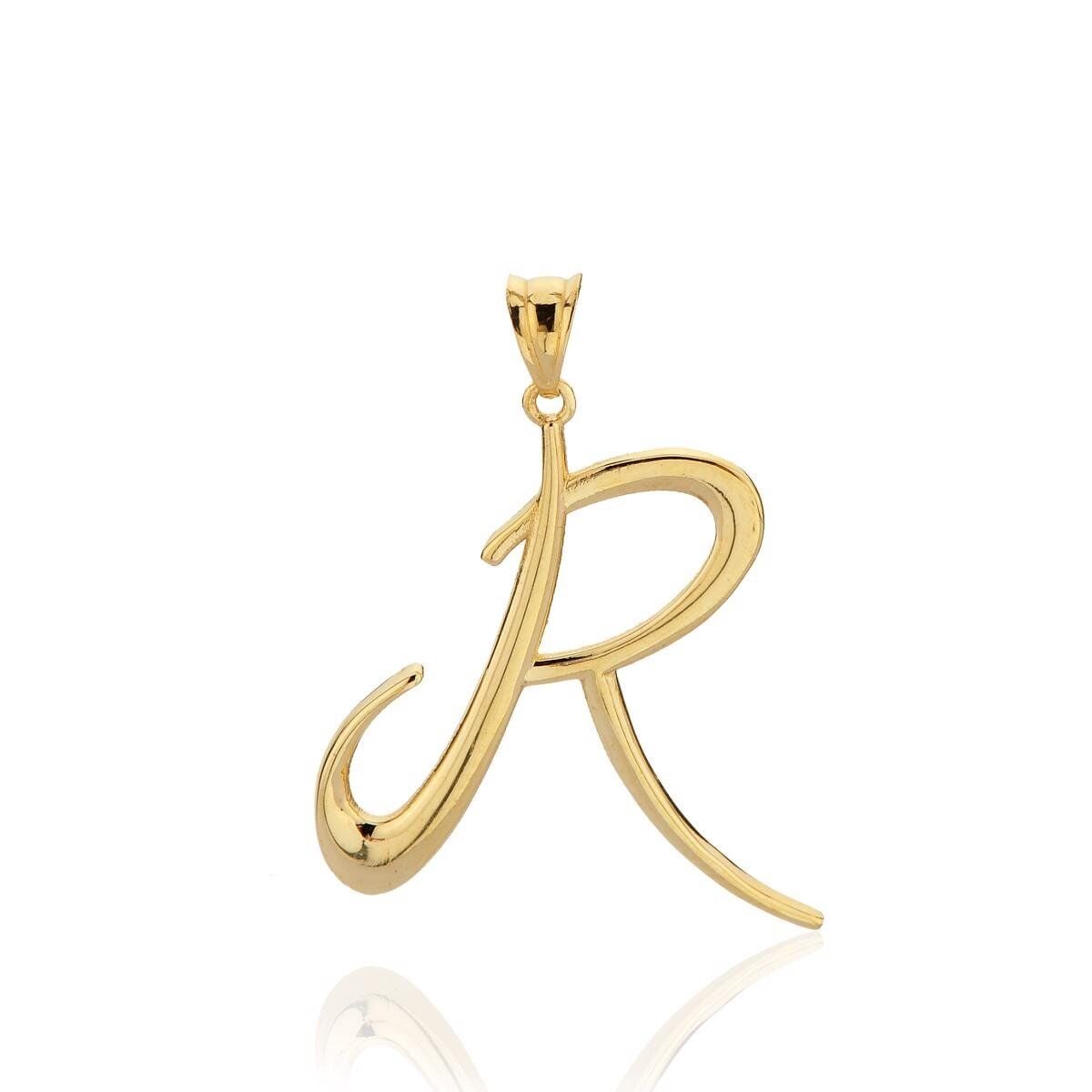 14K Yellow Gold Initial R Letter Pendant