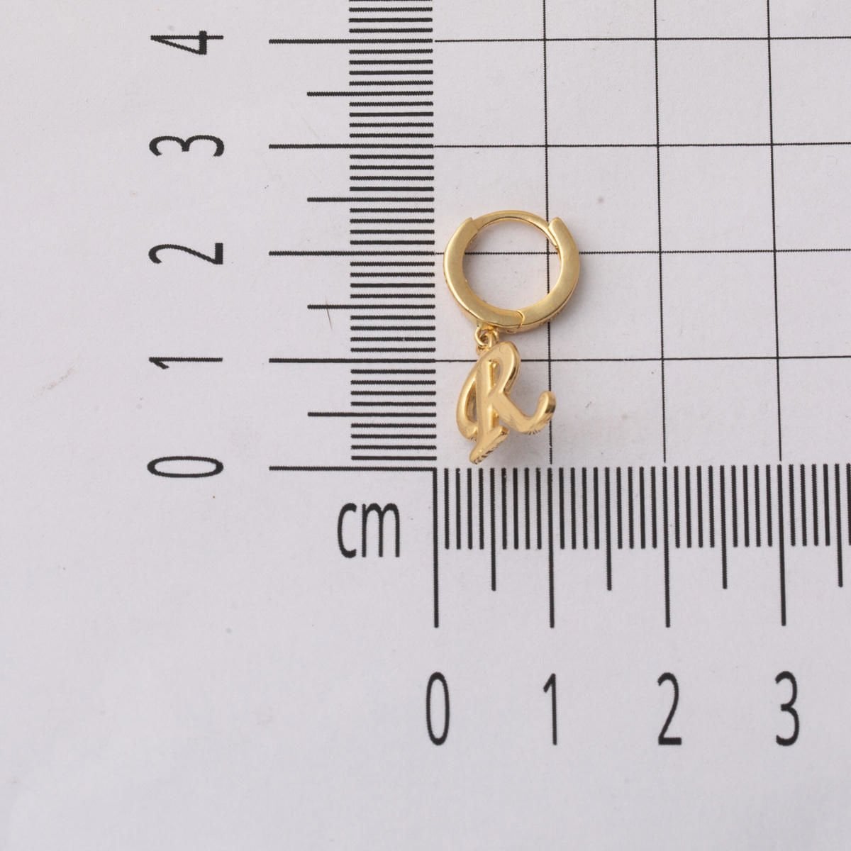14K Yellow Gold Initial R Hoop Dangle Earrings