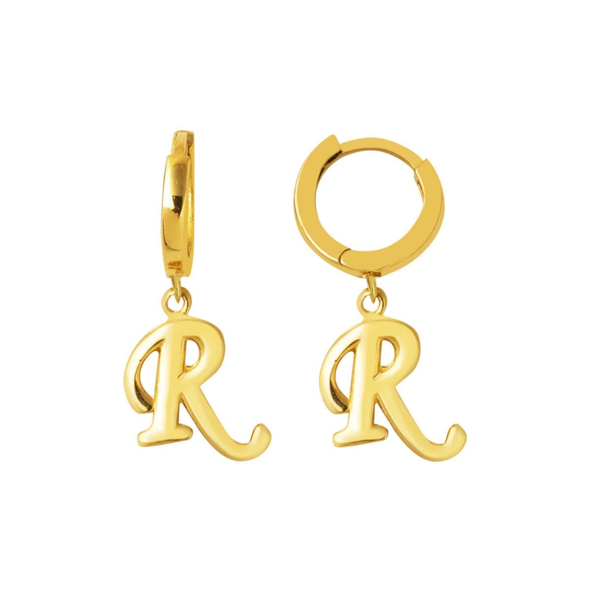 14K Yellow Gold Initial R Hoop Dangle Earrings