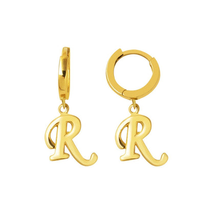 14K Yellow Gold Initial R Hoop Dangle Earrings
