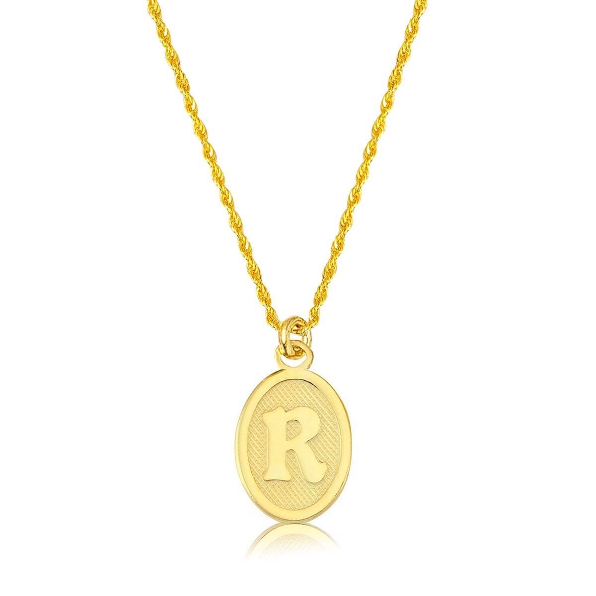 14K Yellow Gold Oval Initial R Necklace